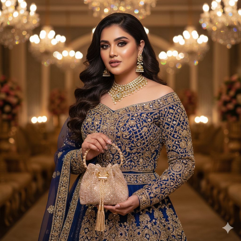 Designer Golden Stella Potli Bag