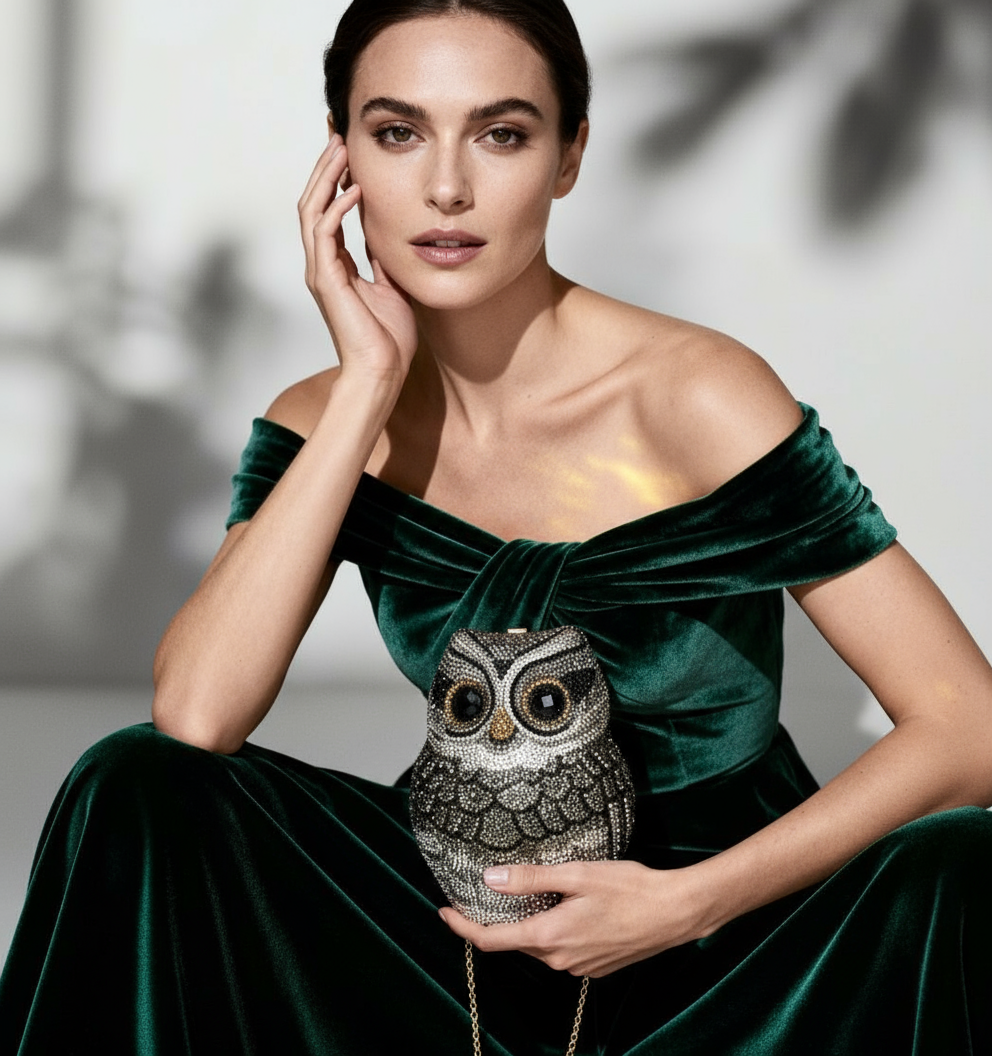 Timeless Black Owl Clutch